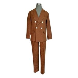 Vintage Stephanie Andrews Women's Brown Linen Suit 4P Double Breasted NWT